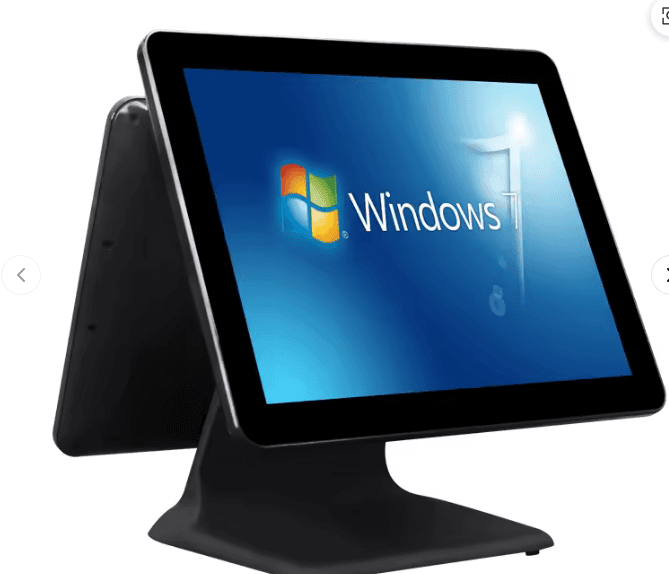 Dubbele touchscreen-kassa, vooraanzicht op het toestel